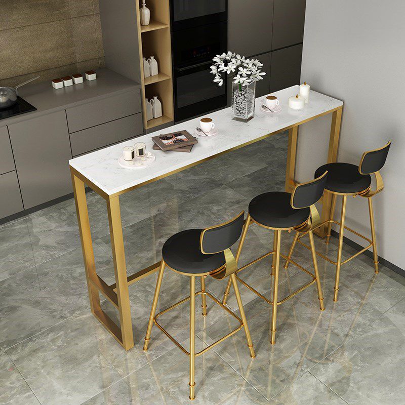 Table à manger en marbre et bar en bois avec table rectangle Table à chevalets en haut - 41,3 "H