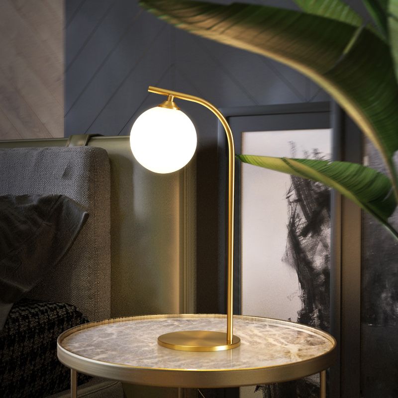 Bend Metallic Nightstand Lamp Postmodern Brass LED Table Lighting for Living Room