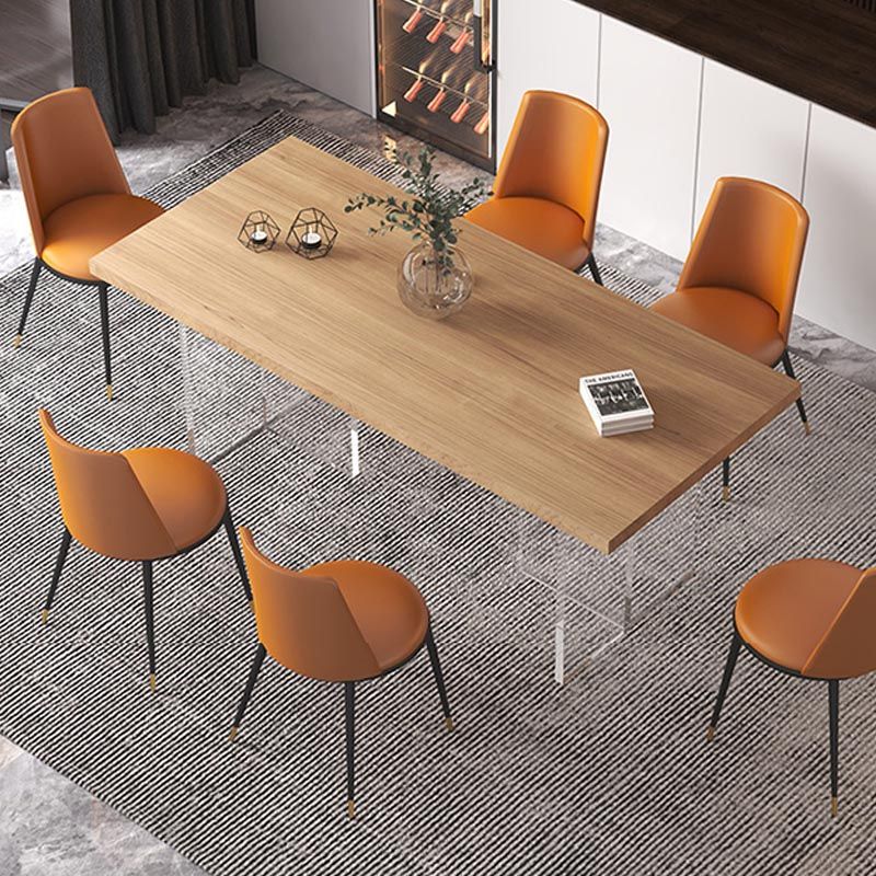 Contemporary Natural Wood Table Home Rectangle Dining Table with Double Pedestal