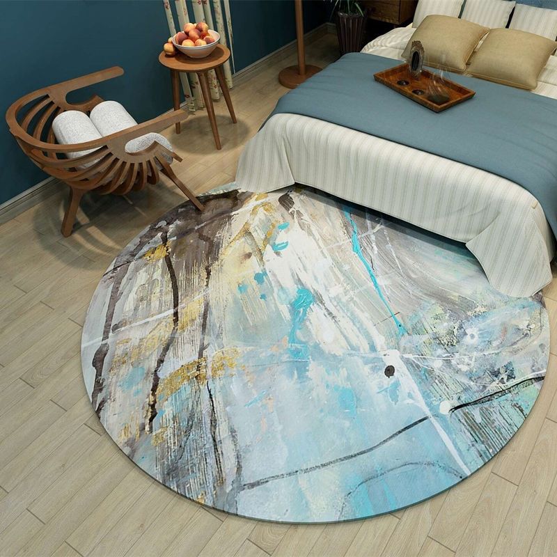 Round Color Mixed Home Decoration Carpet Modern Ink Traces Area Rug Polyester with Easy Care Rug