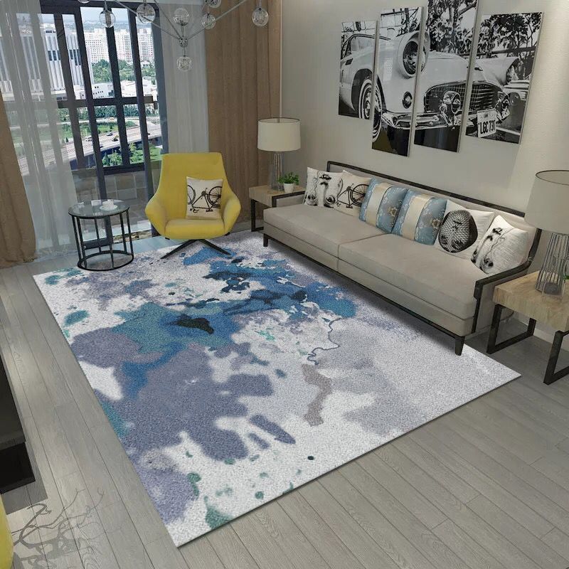 Simplicity Flowing Swirls Print Carpet Polyester Rug Non-Slip Backing Indoor Carpet for Living Room