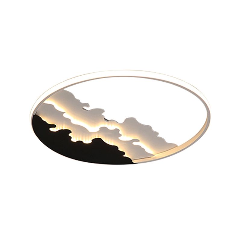 16"/19.5"/23.5" Dia LED Bedroom Flush Light with Etch Acrylic Shade White/Black Ceiling Mounted Lamp in Warm/White Light