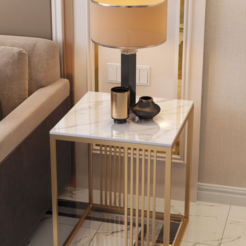 Modern Square Slate Top Side Table 19.68" Tall Steel Frame End Table