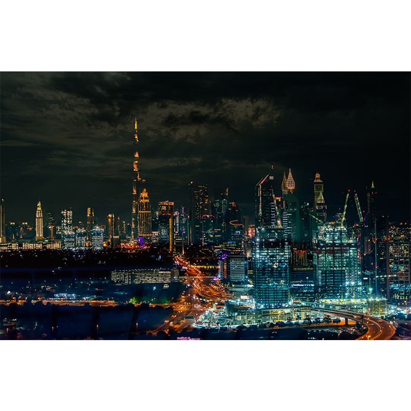 Dubai City Night View Wall Mural Waterproofing Wall Covering for Meeting Room