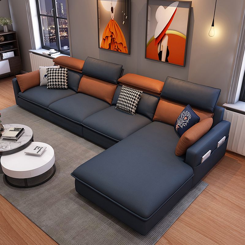 L-Shape High Back Faux leather Square Arm Sectional with Stain-Resistant and Storage