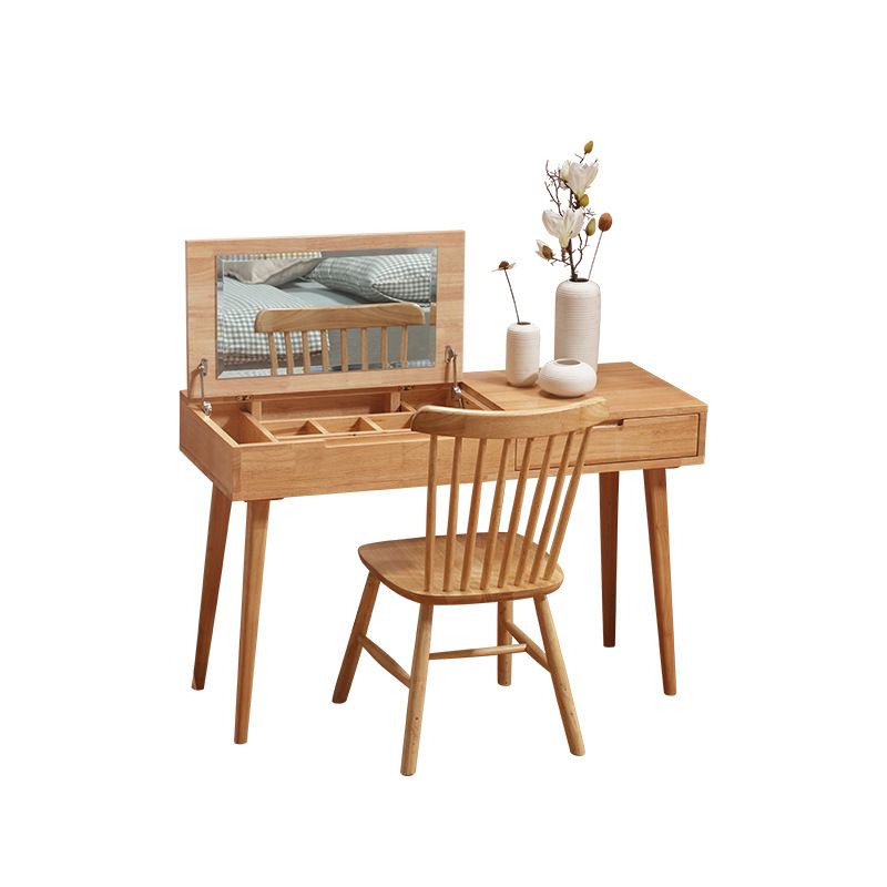 Scandinavian Rubberwood Vanity Flip Single Mirror Jewelry Vanity Desk