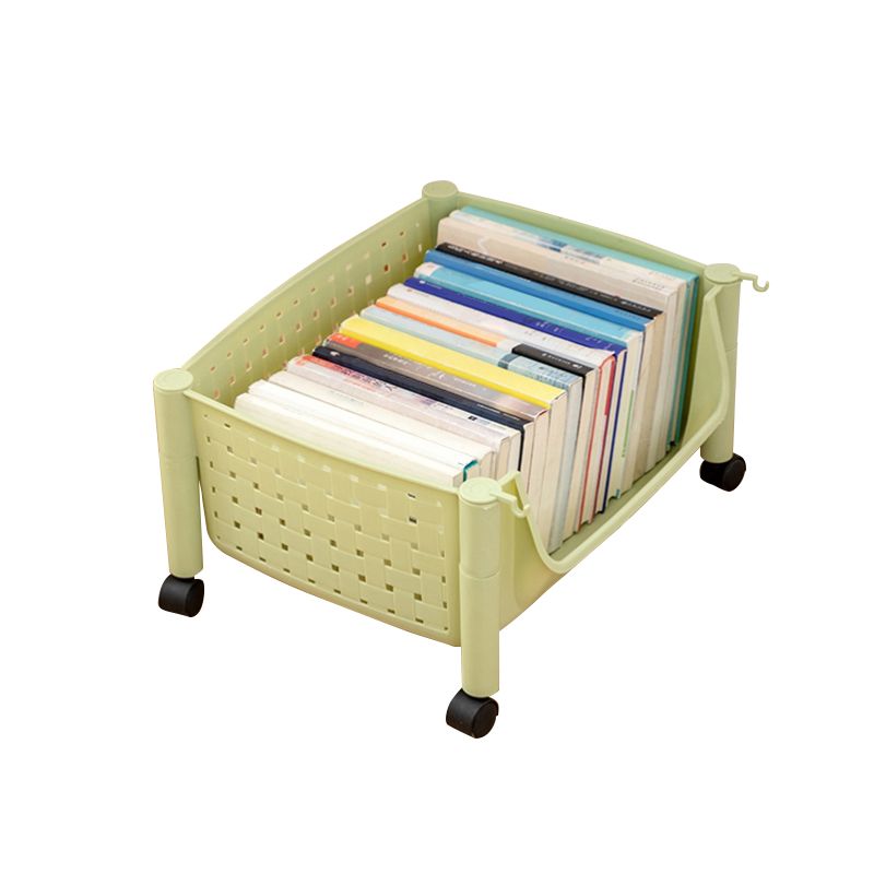 Plastic Standard Bookcase Contemporary Style Open Back Bookshelf with Wheels
