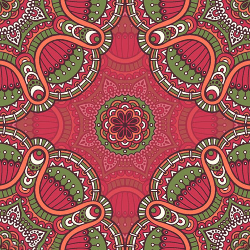 Large Boho Style Wall Mural Decal Red-Green Abstract Wall Art, Custom Size Available