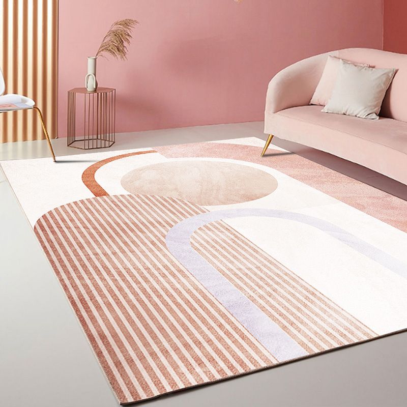 Gray Indoor Carpet Minimalist Geometric Area Rug Polyester Anti-Split Washable Rug
