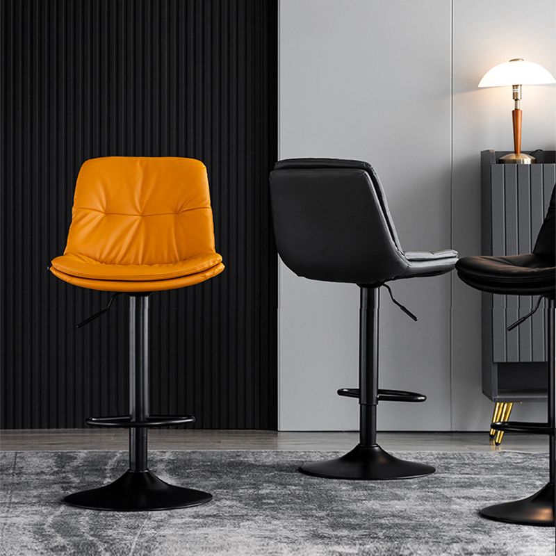 Modern Metal Stool Faux Leather Footrest Stool Adjustable Height in Matte Finish