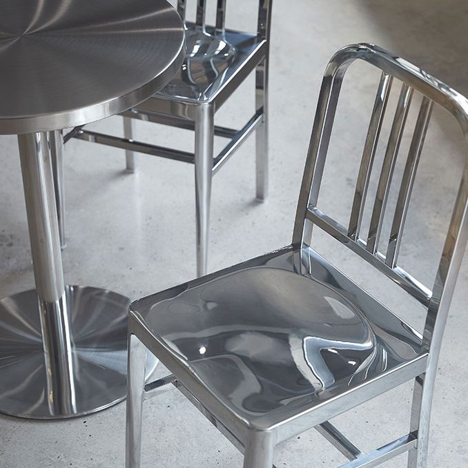 Industrial Metal Outdoor Bistro Chairs Open Back Dining Chairs in Silver