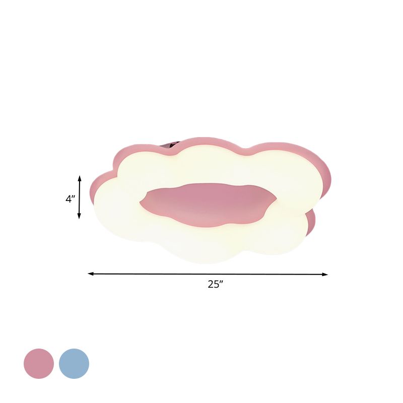 LED Bedroom Flushmount Light Nordic Style Pink/Blue Finish Ceiling Fixture with Cloud Acrylic Shade
