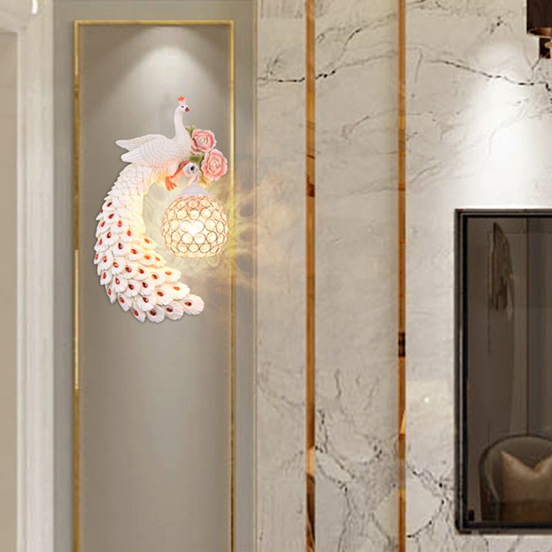 Doble/derecho/izquierdo Peacock pared Squads Stiloft Metal 8 "/10" W 1 Iluminación de pared de bulbo con sombra de cristal de domo en blanco/oro