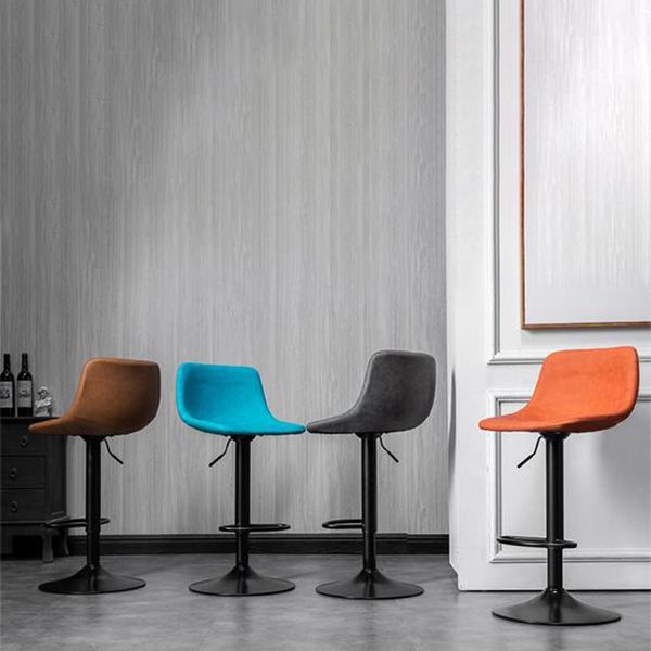 Contemporary Metal Barstool Faux Leather Counter Stool with Black Base for Home