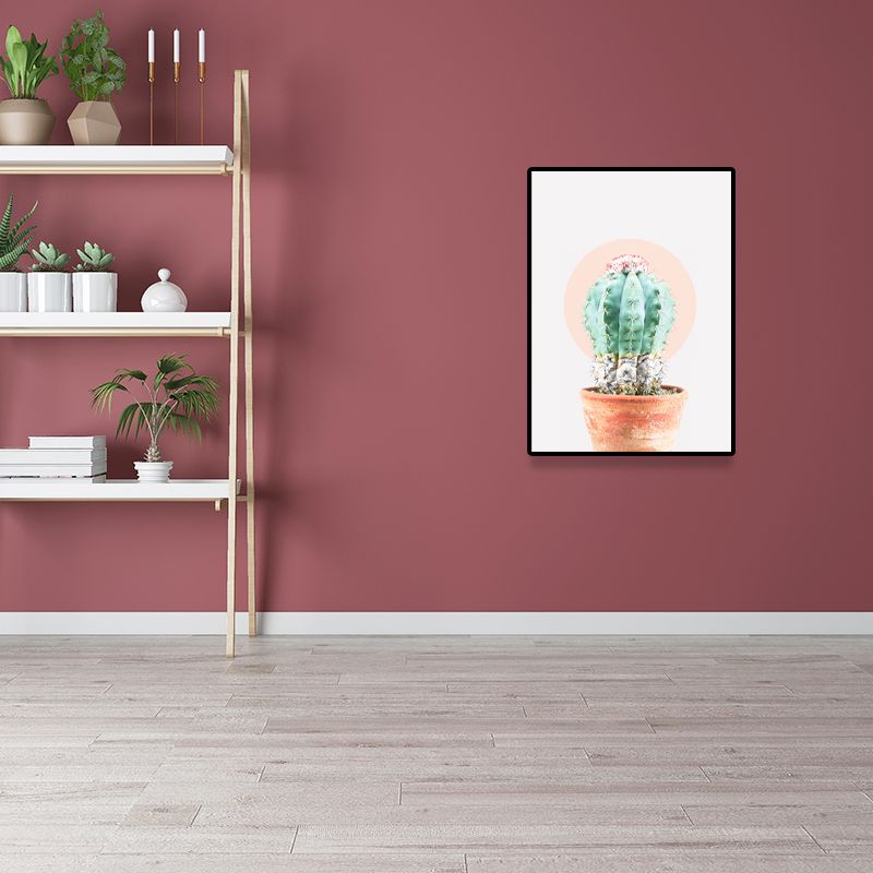 Toile imprimée d'art de plante de Cactus texturée, décoration murale tropicale pour salon, couleur douce