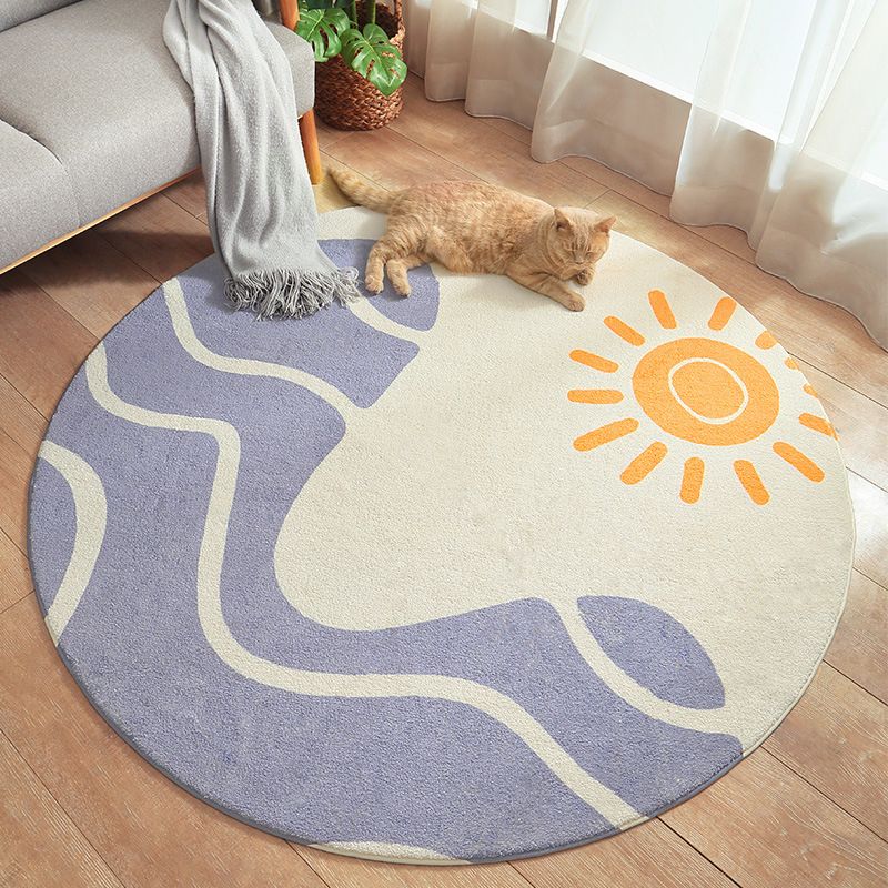 Round Palm Leaves Print Carpet Polyester Modern Indoor Rug Non-Slip Backing Carpet for Living Room