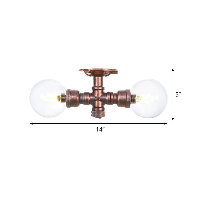 Boule d'éclairage semi-montée en cuivre et verre transparent, 2 lumières, lampe LED antique encastrée