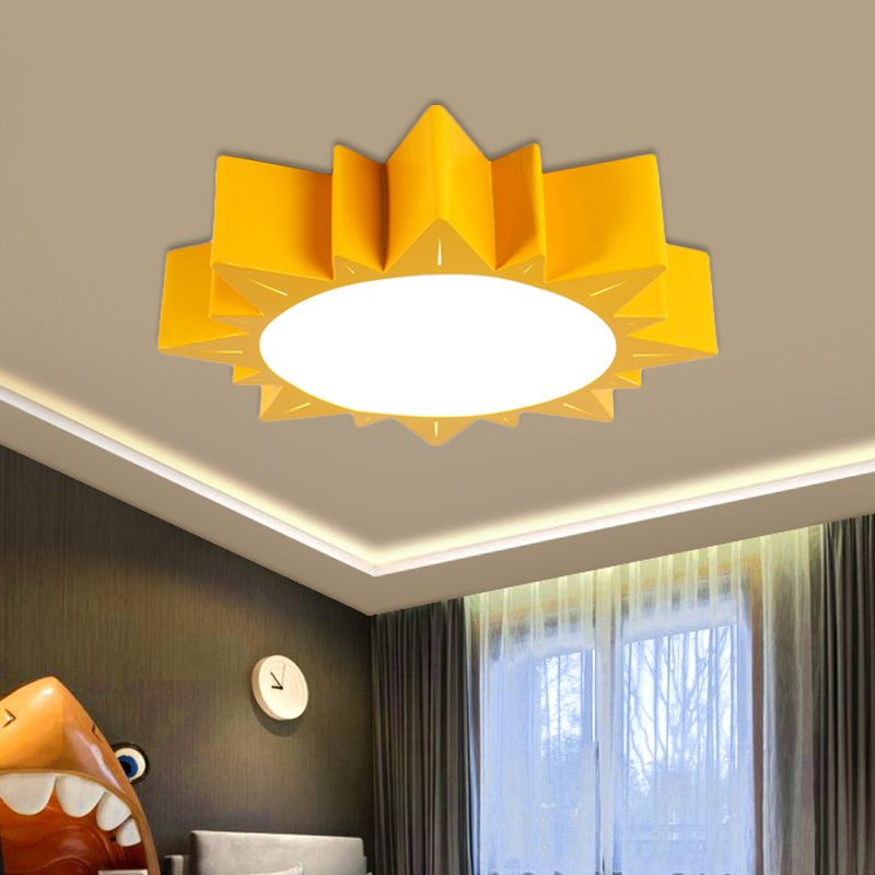 Sun Flush Mount Lamp Contemporary Acrylic Yellow/Blue/Red LED Lighting Fixture for Kindergarten