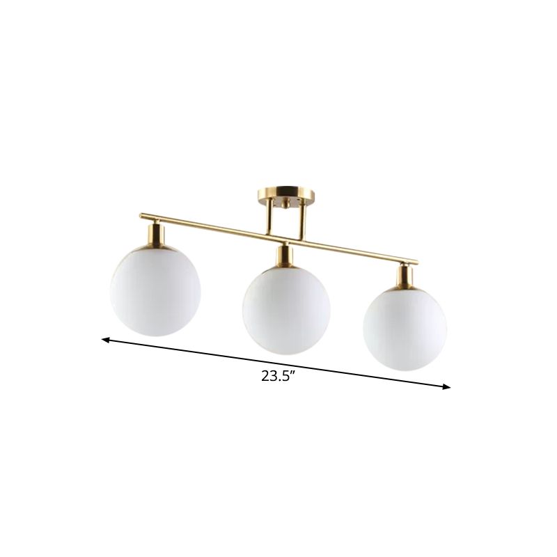 Post Modern Orb Shade Linear Chandelier Milk Glass 2/3 Heads Gold Finish Hanging Pendant Light