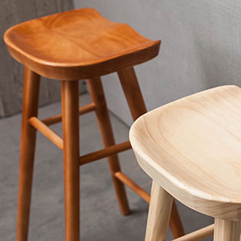 Industrial Armless Backless Counter Stool Rubber Wood Bar Stool with Pedal