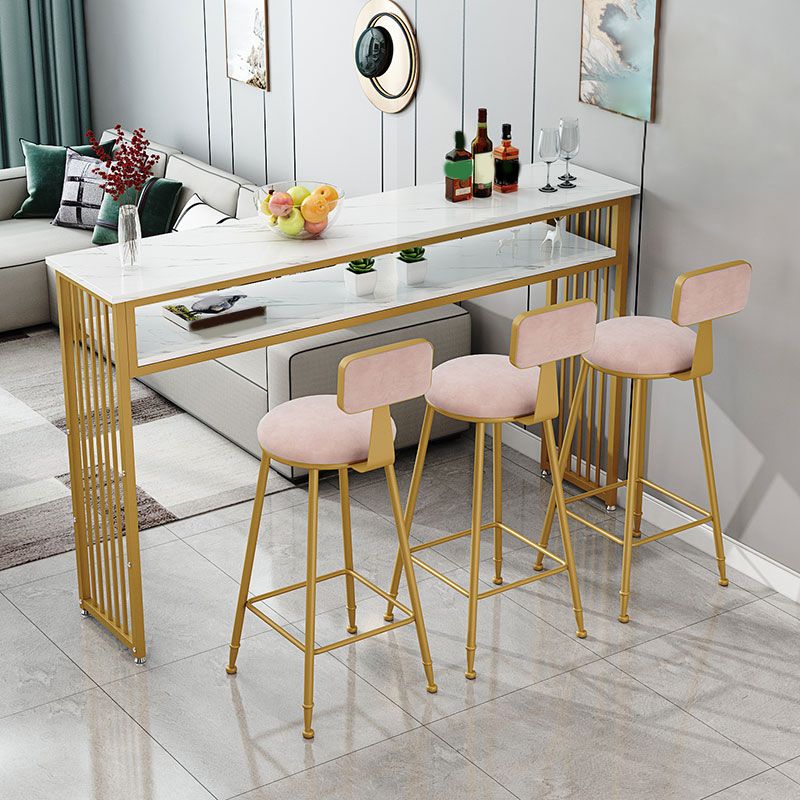 Rectangle Bar Pub Table Set 1/3/4/5 Pcs Metal and Wood Bar Table and Upholstered Stools