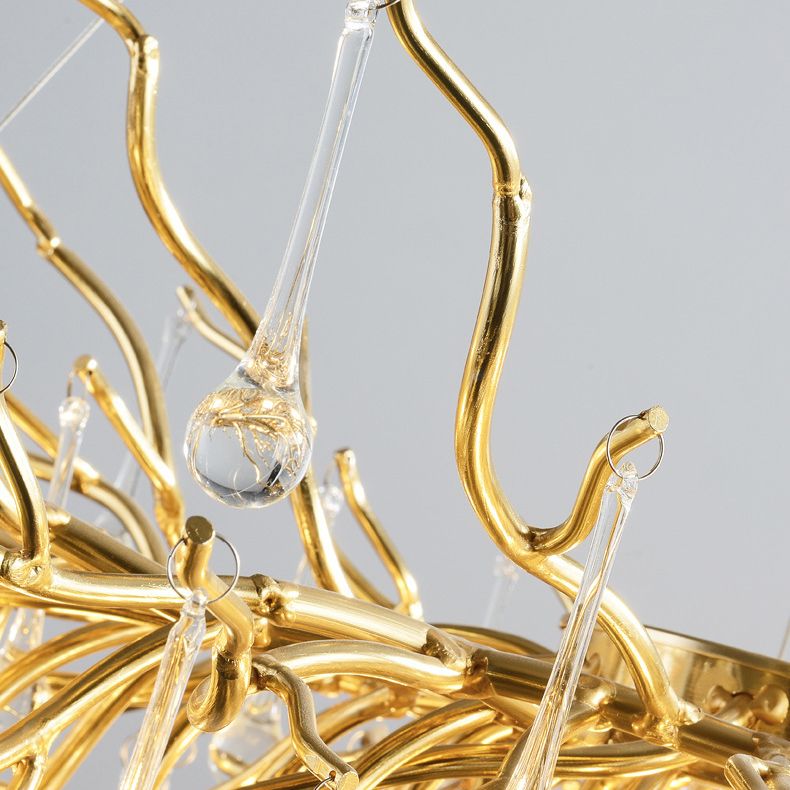Gold Nest Chandelier Lighting Luxury Country Style Crystal Living Room Hanging Light