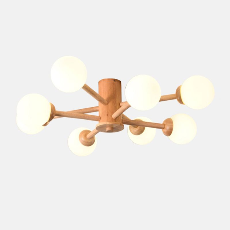 Nordic Style Wooden Ceiling Light Ball Shape Shade Ceiling Lamp for Living Room