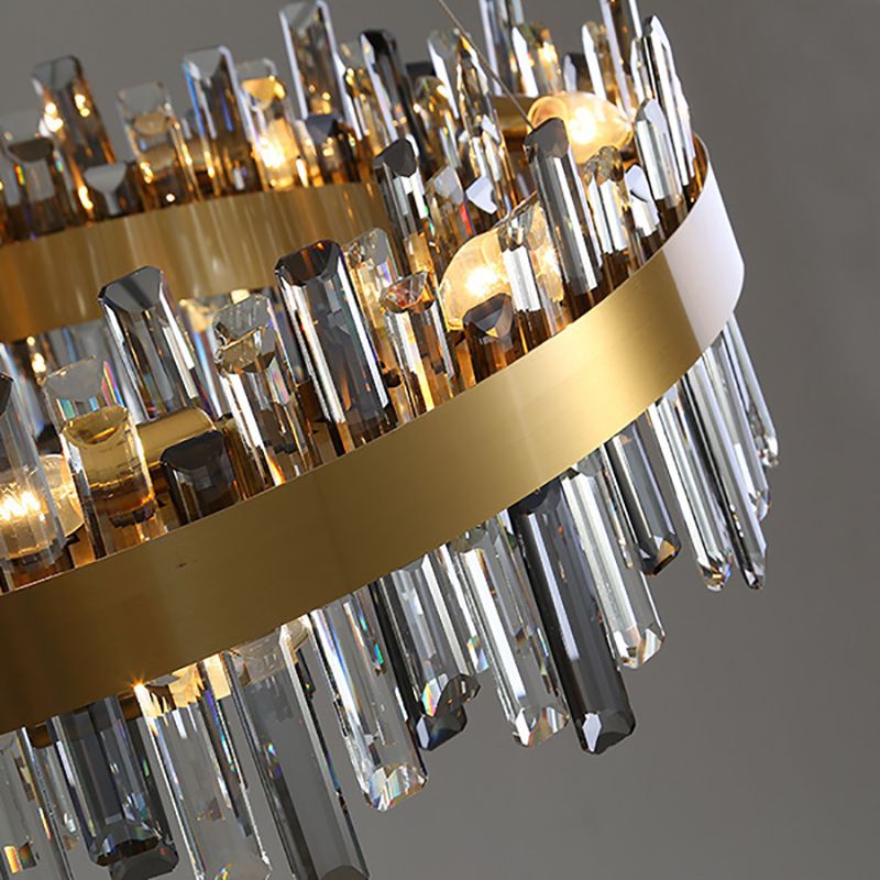Round Shape Hanging Lights Crystal Modern Chandelier in Gold for Living Room