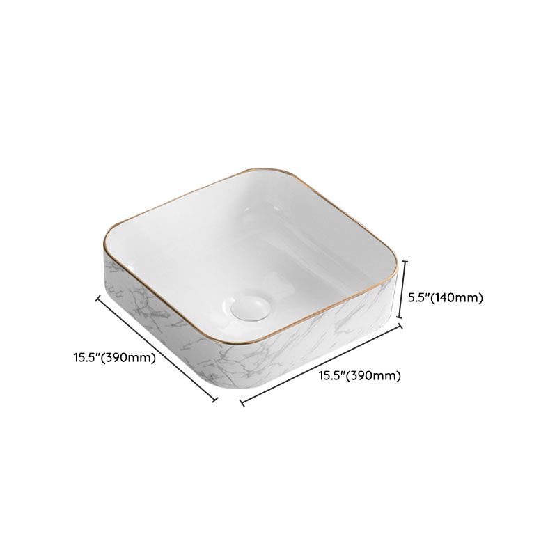Modern Vessel Lavatory Sink Rectangular Porcelain Shut-Off Valve Included Bathroom Sink