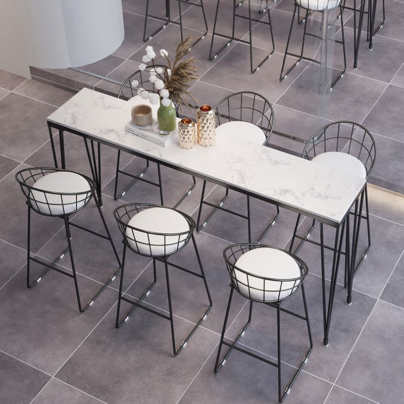 Modern 1/7 Pieces Bar Table Set Rectangle Stone Counter Table with High Stools for Cafe