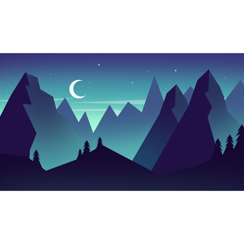 Aqua Crescent over Mountains Murals Waterproofing Modern Bedroom Wall Decoration