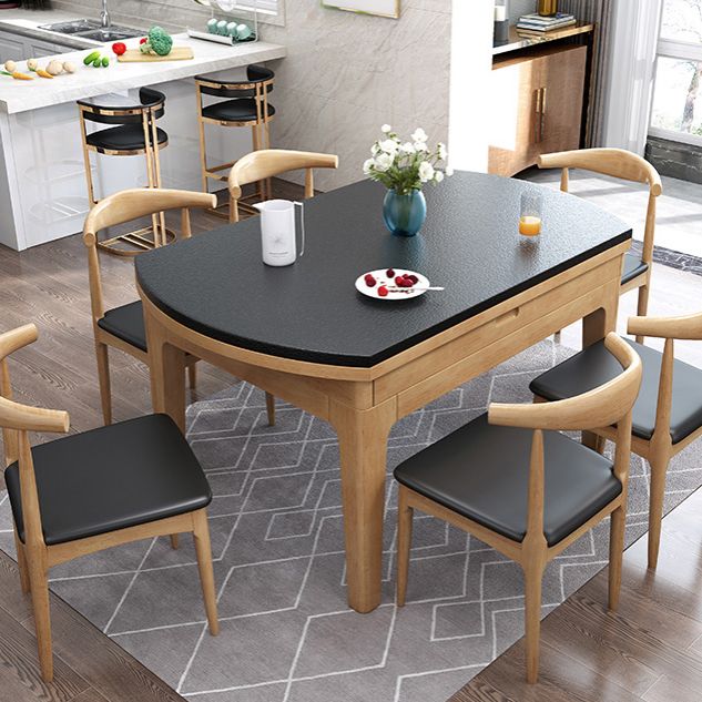 Modern Stone Scalable Dining Table Rubber Wood Legs for Dining Room