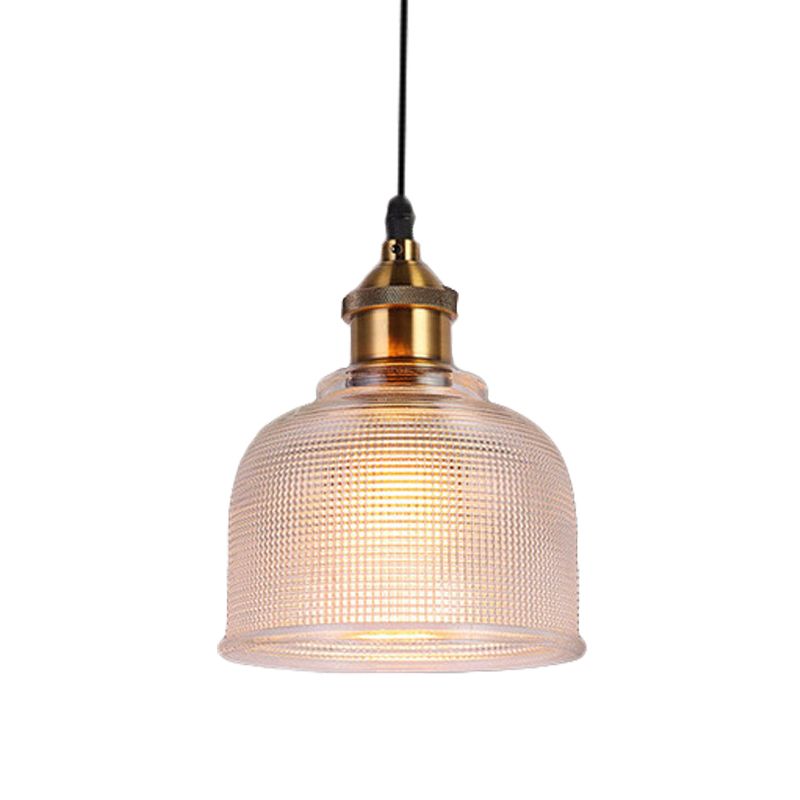 Traditional Cup Shaped Pendant Light Ridged Glass 1 Light Hanging Lamp for Balcony Kitchen