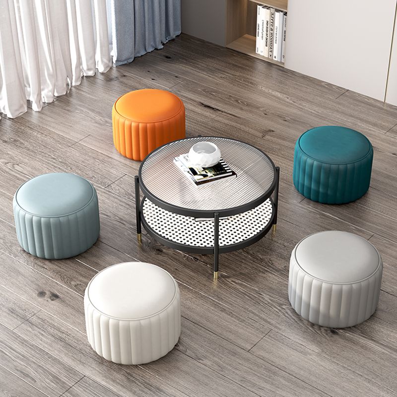 Contemporary Plain Ottoman Faux Leather Round Footstool Ottoman