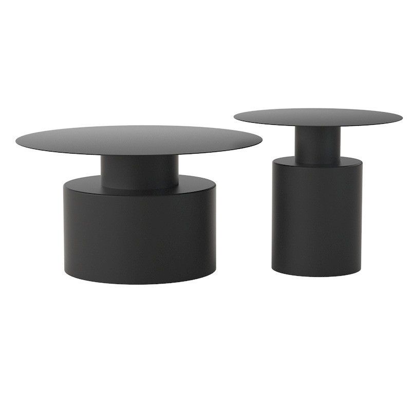 Black/White Pedestal Coffee Table Metal Round Cocktail Table