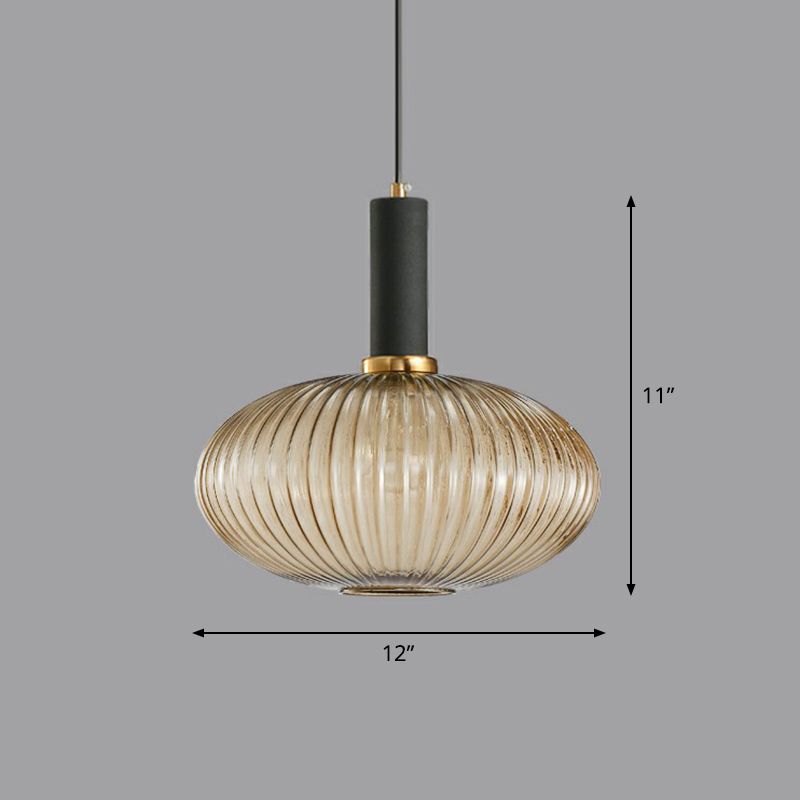 Bottle Shaped Dining Room Pendulum Light Ribbed Glass 1-Light Minimalist Hanging Light Fixture