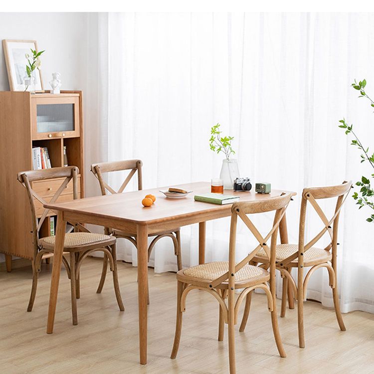Silla de comedor tradicional de mimbre de madera, silla con respaldo cruzado sin brazos para comedor