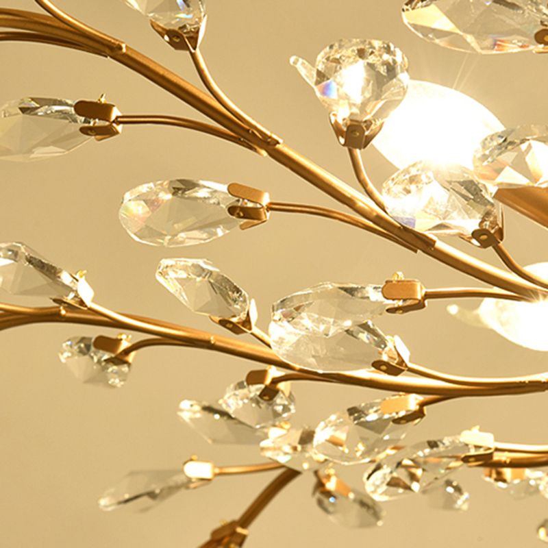 Unique Shape Crystal Flush Light Modern Style Multi Lights Flush Mount Fixture in Brass