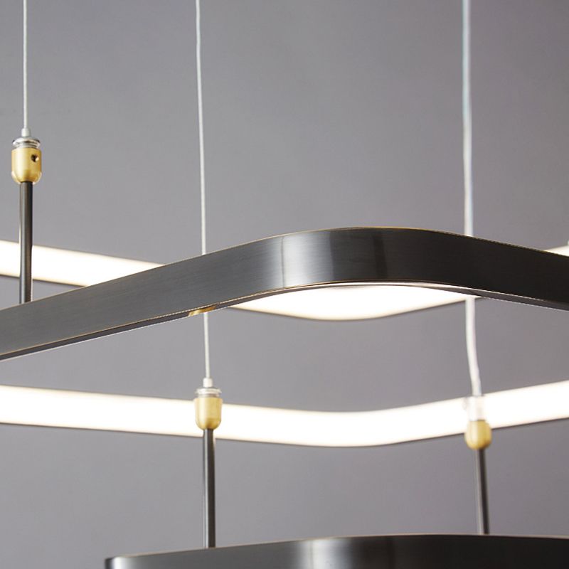 LED Bedroom Ceiling Pendant Light Modern Chandelier Light Fixture with Square Metal Shade