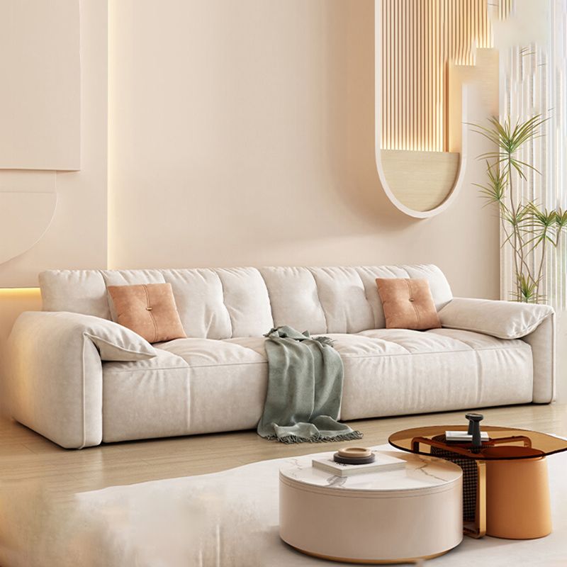 Off-White Fabric Sofa Pillow Top Arm Reclining Loveseat for Bonus Room