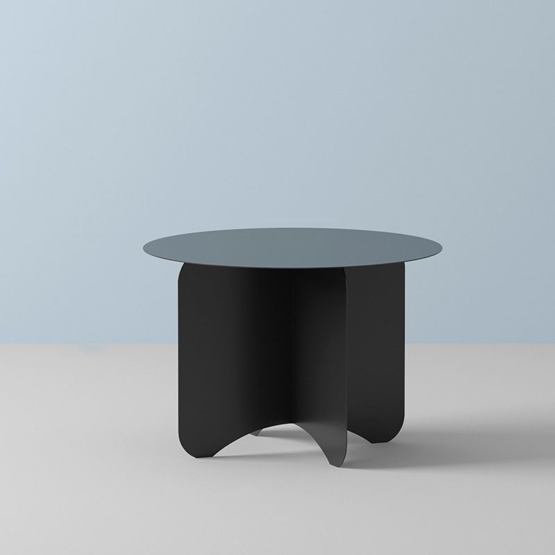 Mid-Century Modern Round Coffee Table with Iron Top and 4 Legs