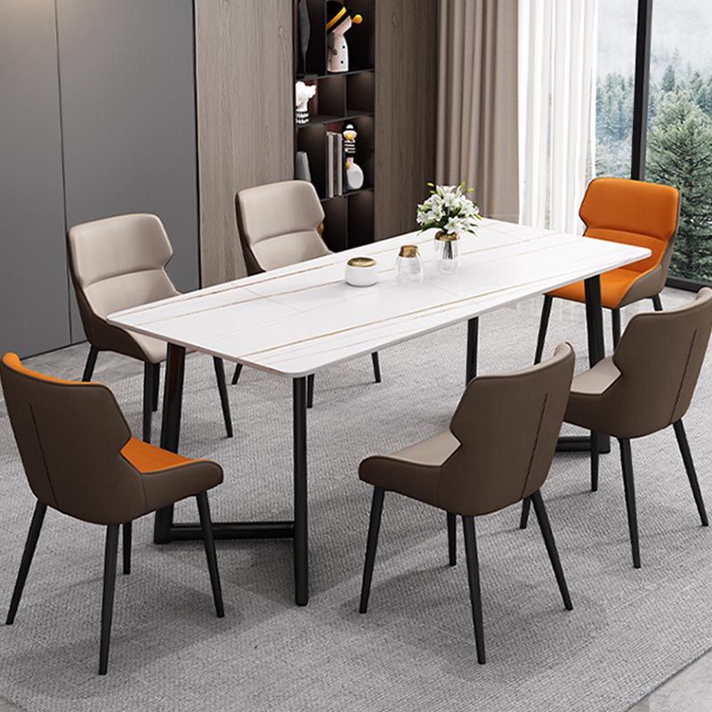 Industrial Sintered Stone Table Restaurant Rectangle Table with Double Pedestal Base