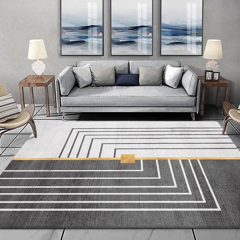 Light Grey Simple Rug Blending Line Indoor Rug Stain Resistant Rug for Home Decor