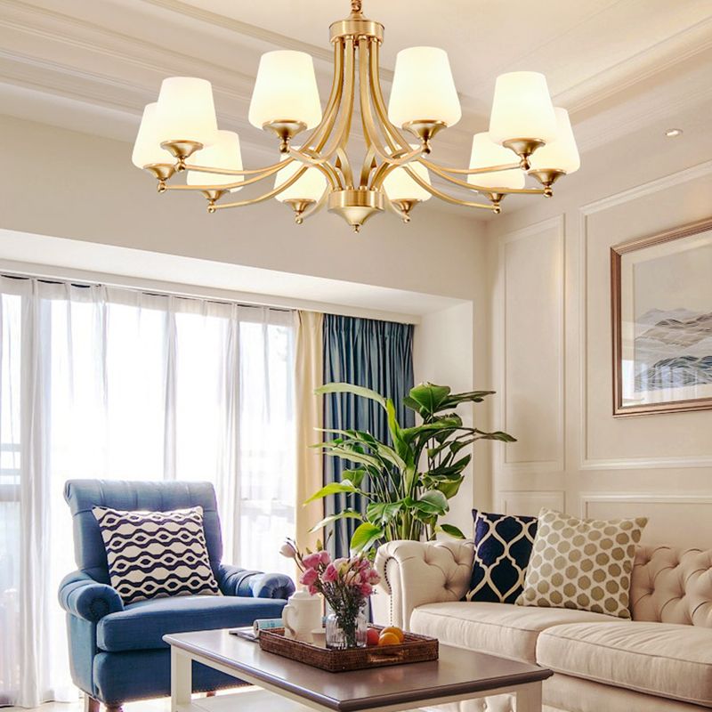 Multi-Head Hanging Light Fixtures Traditional Brass Chandelier Lamp with White Glass Shade