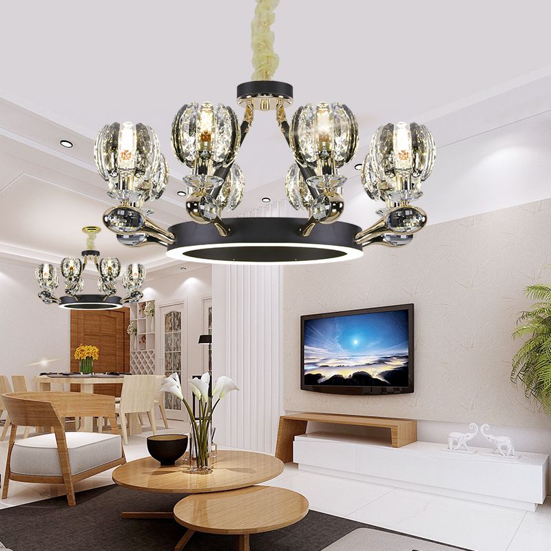 Black Global Global Chandelier Light tradicionalismo 6/8 Cabezas LEAM LED CHRISTAL CHISTAL PARA SALA DE VIVO