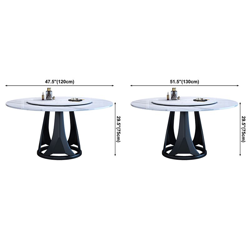 Simple Home Sintered Stone Dining Table Single Pedestal Base Round Table with Turntable