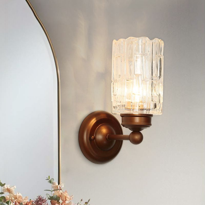 Nordic Style Wall Light Cylinder Shape Wall Lamp with Glass Shade for Bedroom