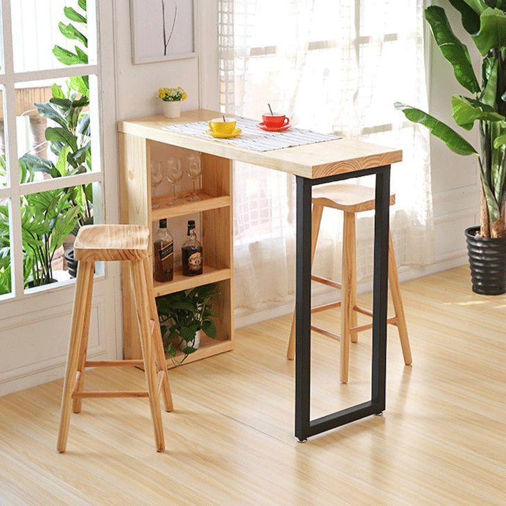 Industrial Indoor Bar/Dinette Table with Storage Rectangle Natural Bar Stool Table