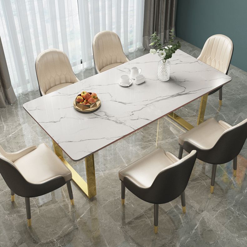 Luxury 1/2/5/7 Pieces Dining Set Sintered Stone Dining Table Set with Leather Chairs