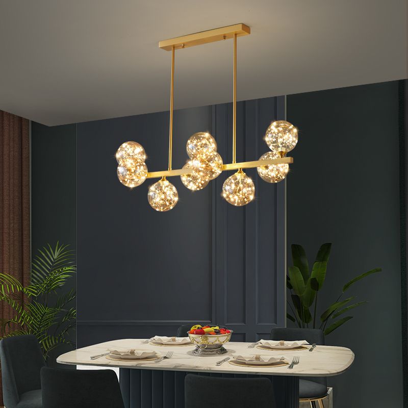 Contemporary Island Light Fixtures Sphere Glass Island Lights in Gold